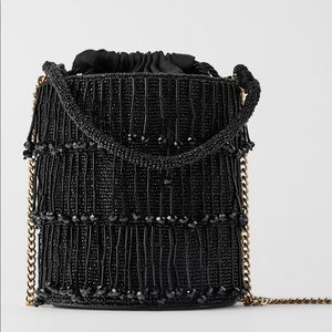 NWT Zara bucket beaded fringe cross body